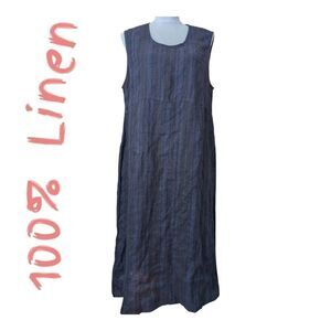 Flax  Navy Black Striped Sleeveless Midi Shift Dress S